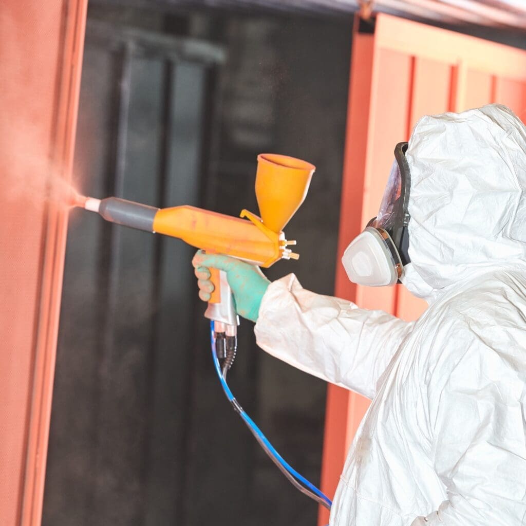 Technology of polymer coating of metal detail by powder spraying gun
