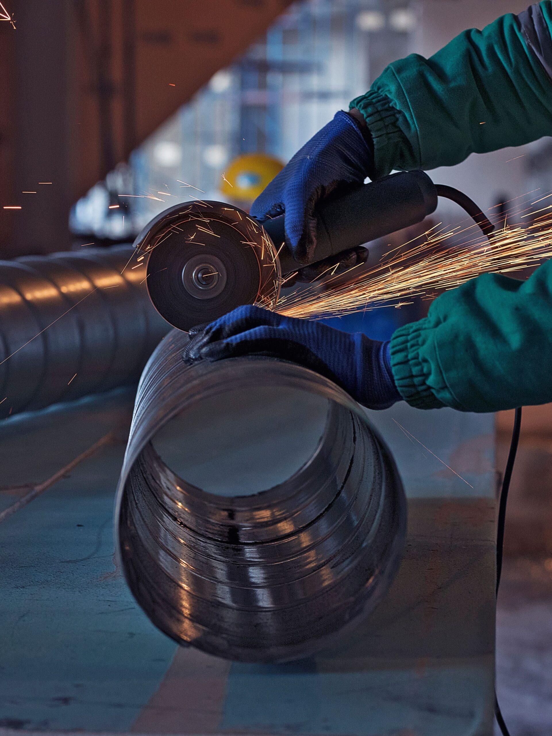 cutting metal cylinder, sparks